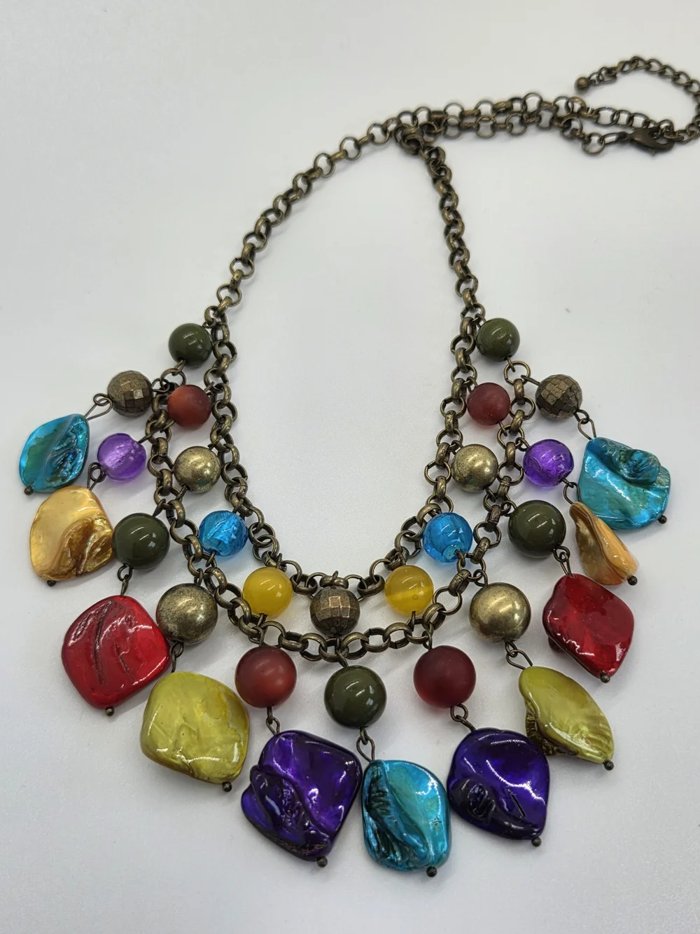Vintage Multicolor Bead Drop Necklace - Women Jewelry